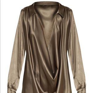 Khaki Extreme Cowl Longline Satin Shirt